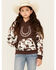 Image #1 - Cowgirl Hardware Girls' Horseshoe Raglan Fleece Hoodie, Chocolate, hi-res