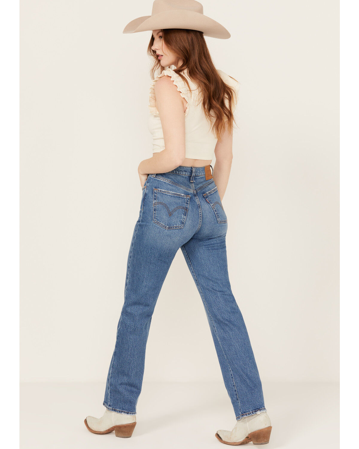 Image #3 - Levi's Premium Women's Dance Around Medium Wash High Rise Ribcage Straight Stretch Denim Jeans, Medium Wash, hi-res