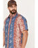 Image #2 - Tin Haul Men's Paniolo Tropical Horse Print Short Sleeve Western Shirt , Blue, hi-res