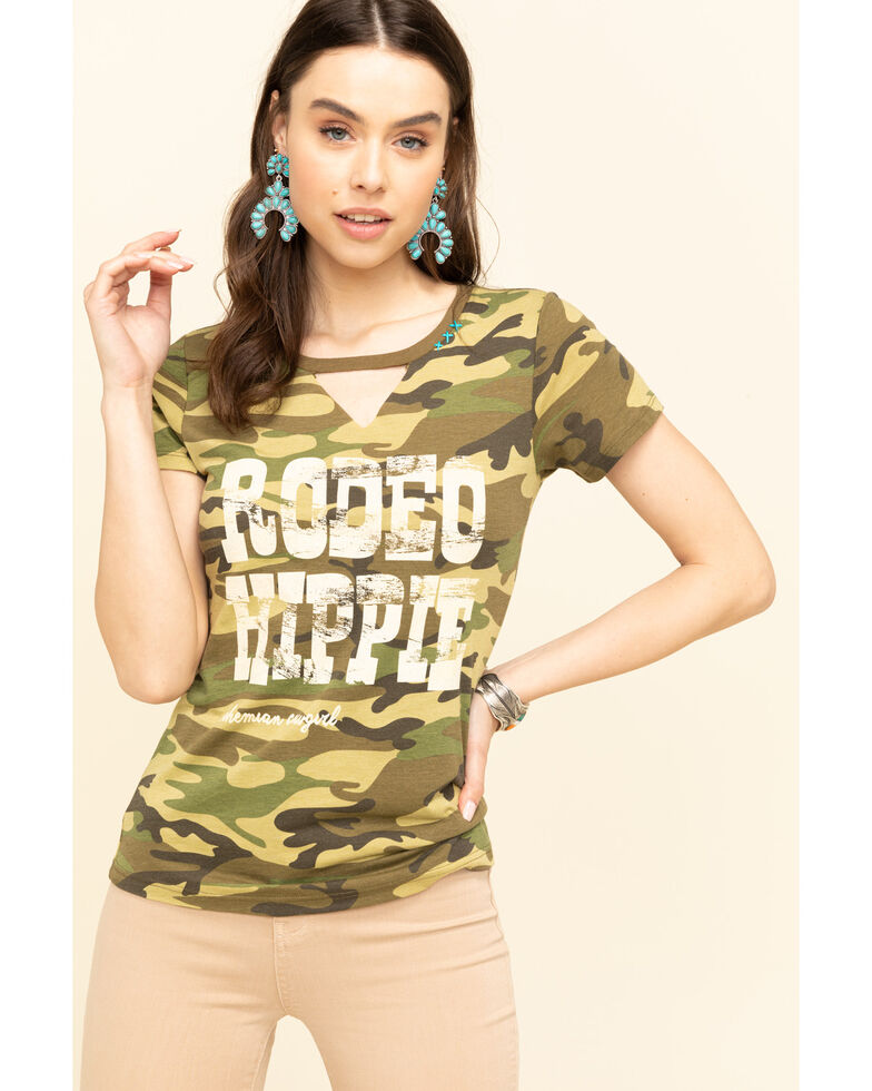 Bohemian Cowgirl Women's Camo Rodeo Hippie Graphic Tee, Camouflage, hi-res