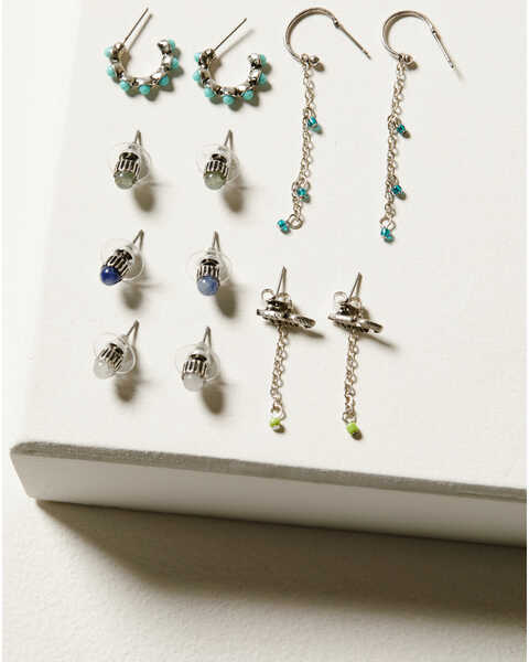 Image #1 - Shyanne Women's 6-Piece Turquoise Mini Hoops & Studs Earrings Set, Silver, hi-res