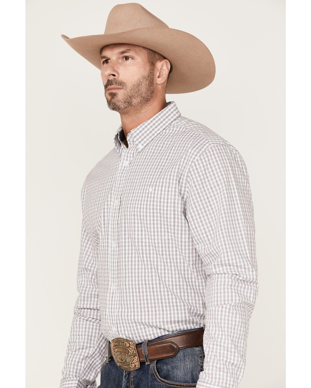 Image #2 - RANK 45&reg; Men's Fishing Small Plaid Print Long Sleeve Button-Down Western Shirt, White, hi-res