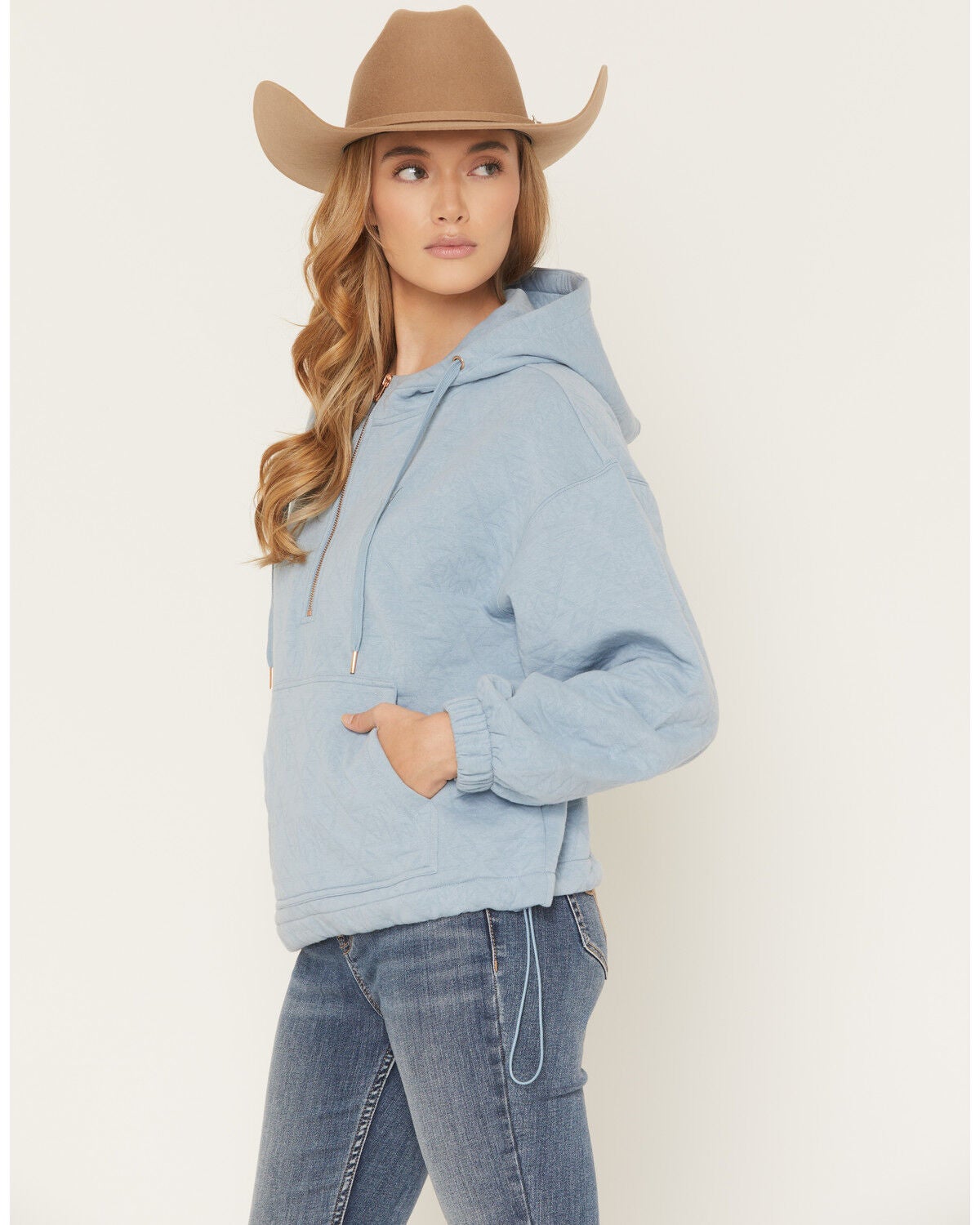 Image #2 - Hooey Women's Half Zip Hooded Pullover, Blue, hi-res