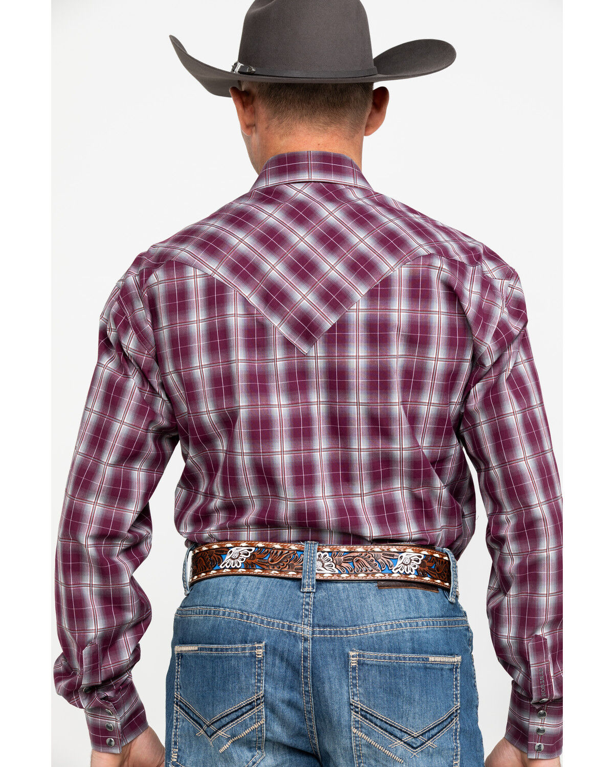 Image #2 - Stetson Men's Cedar Ombre Plaid Long Sleeve Western Shirt, Wine, hi-res