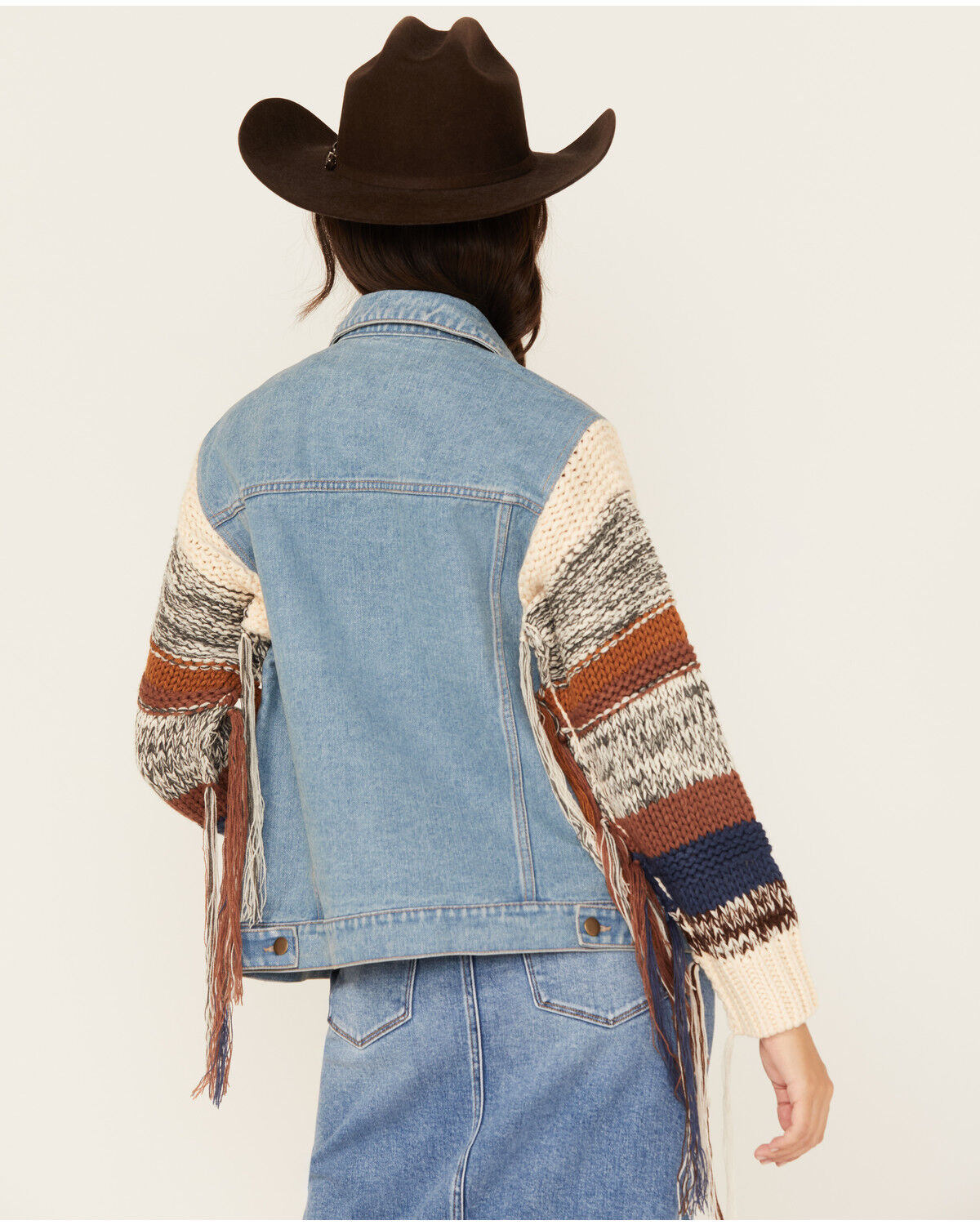 Image #4 - Cleo + Wolf Women's Christine Long Sweater Sleeve Button-Down Denim Jacket, Blue, hi-res