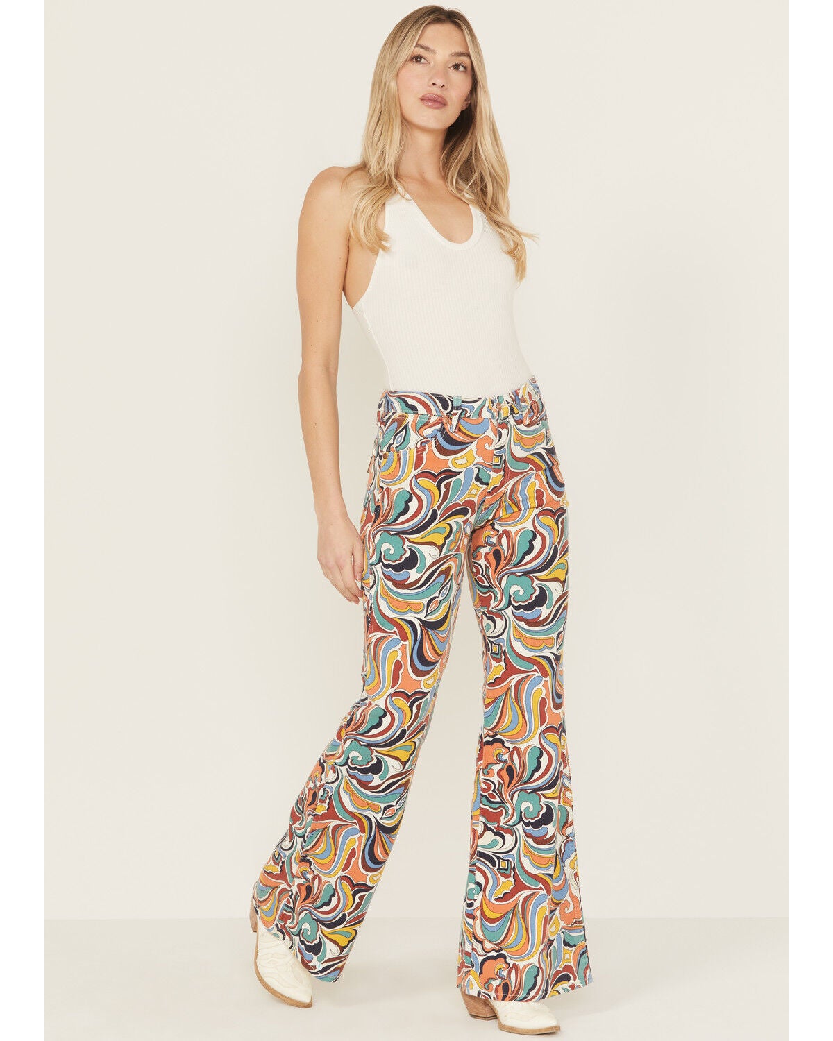Wrangler Women's Latigo Printed High Rise Heritage Flare Stretch Denim Jeans, Multi, hi-res