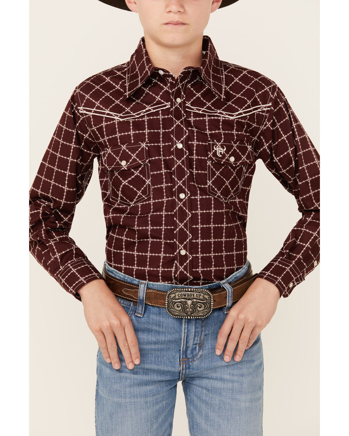 Image #3 - Cowboy Hardware Boys' Barbed Wire Long Sleeve Snap Western Shirt, Rust Copper, hi-res