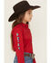 Image #2 - Ariat Girls' Serape Striped Team Logo Long Sleeve Button-Down Stretch Western Shirt, Red, hi-res