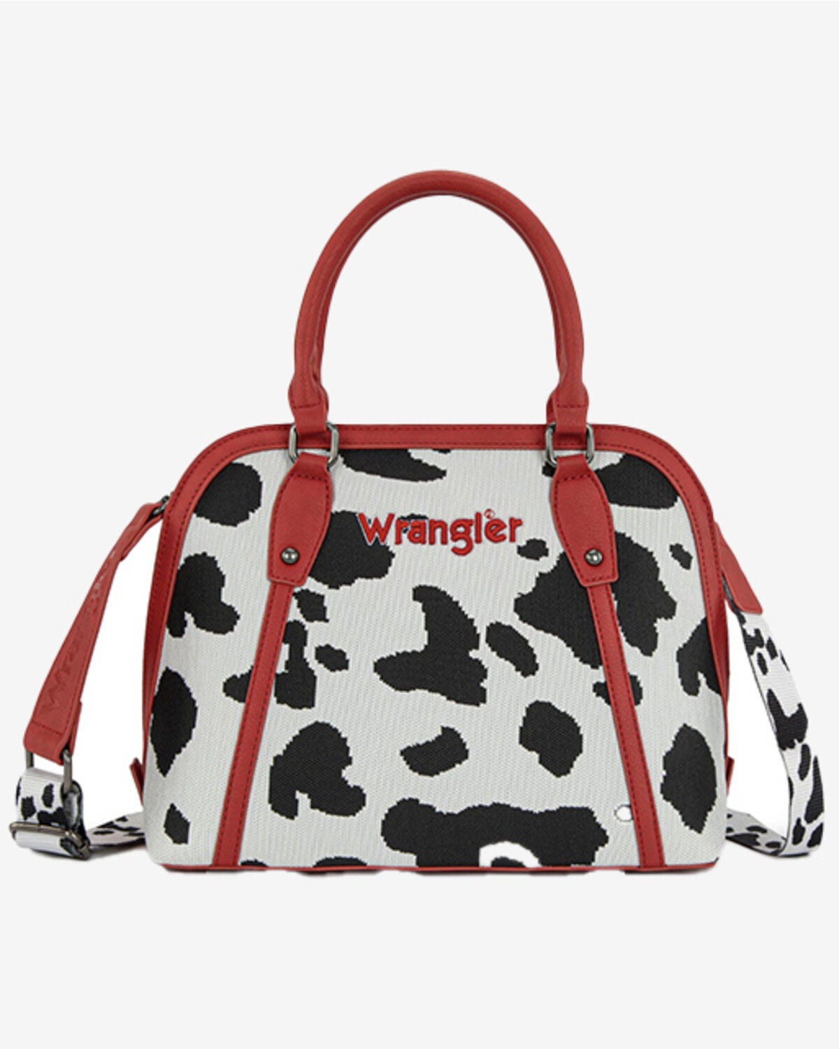 Image #1 - Wrangler Women's Cow Print Satchel Crossbody Bag, Red, hi-res