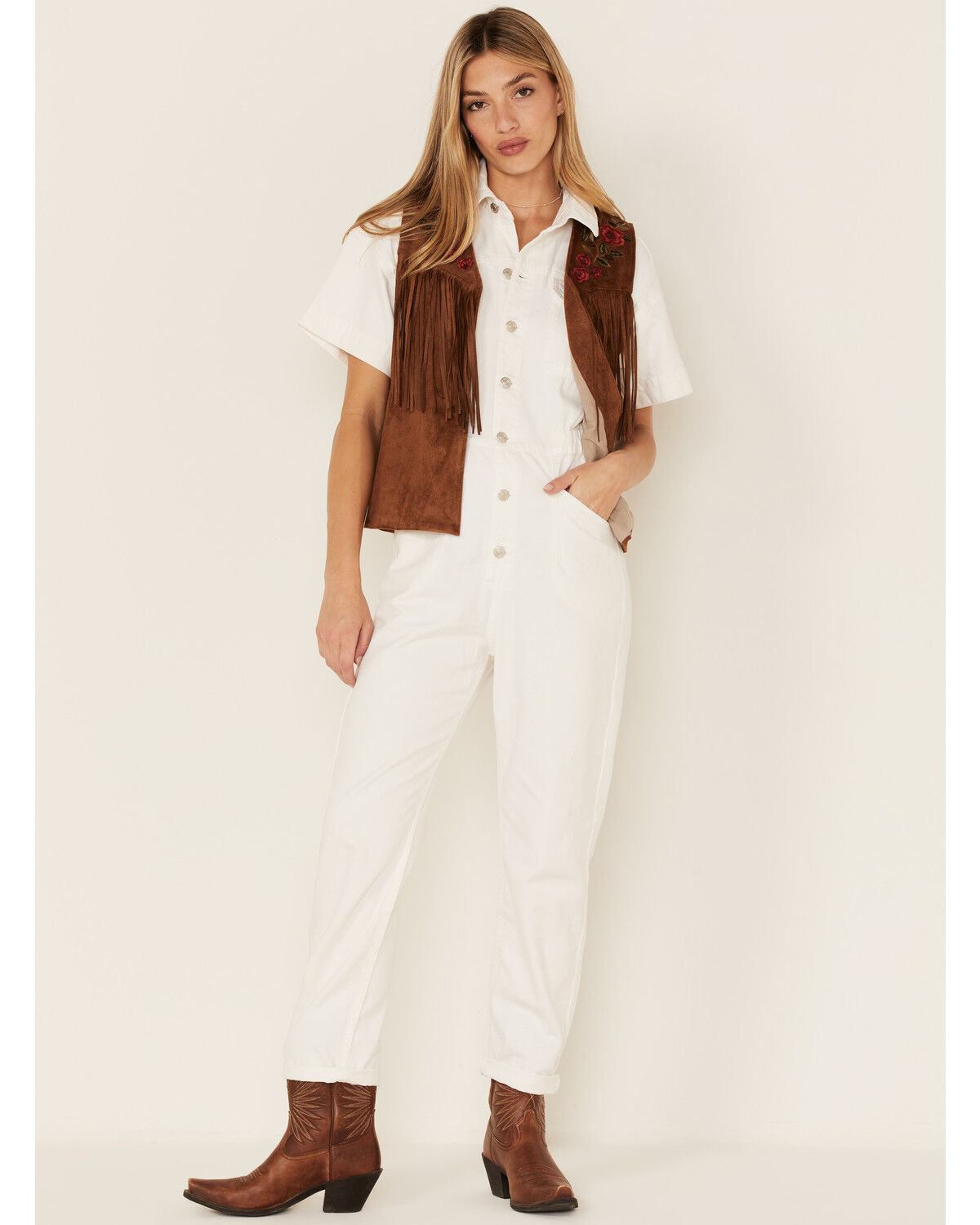 Image #2 - Maggie Sweet Women's Guajira Floral Fringe Vest, Tan, hi-res