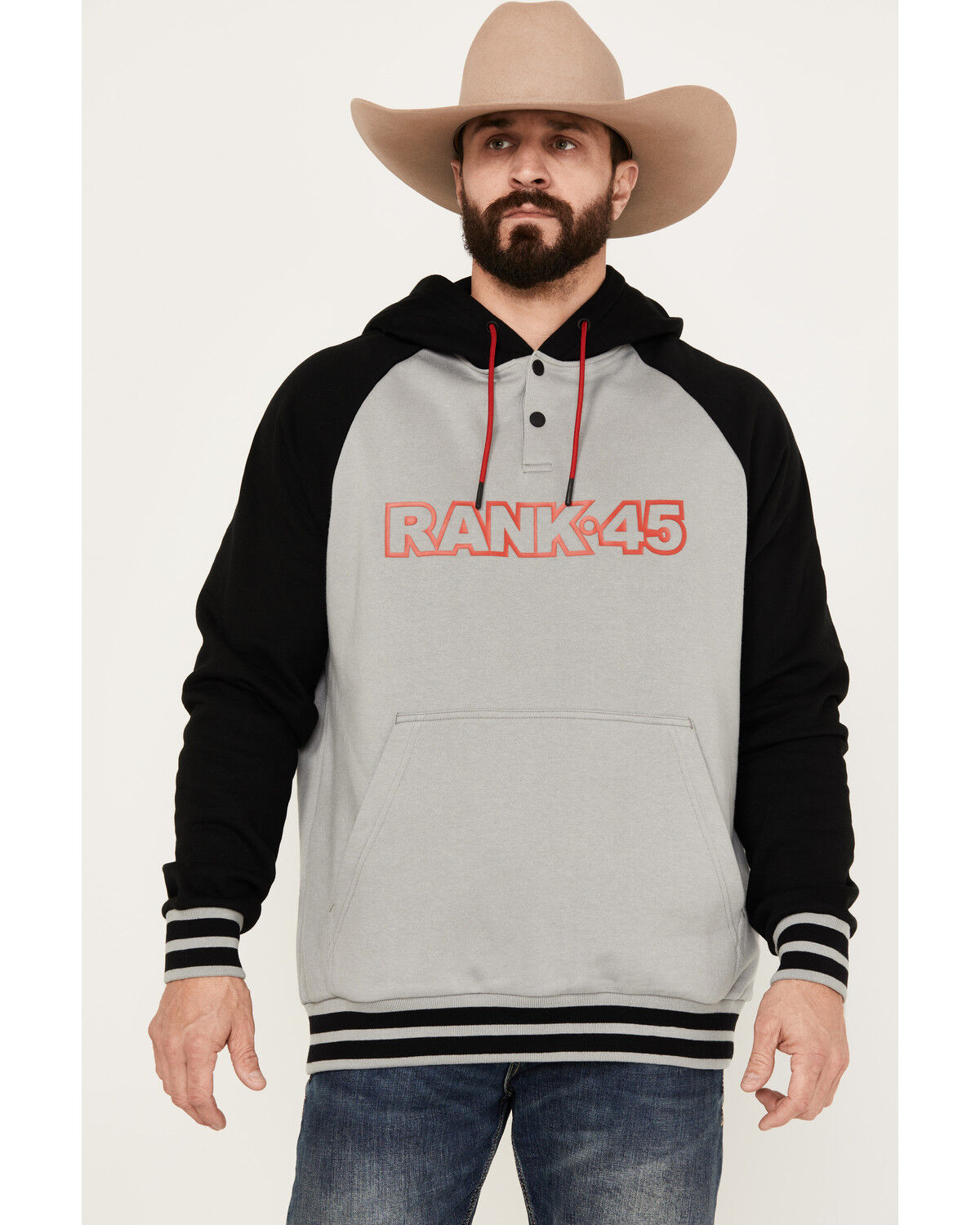 Image #1 - RANK 45® Men's Color Block Challenger Hooded Pullover, Grey, hi-res