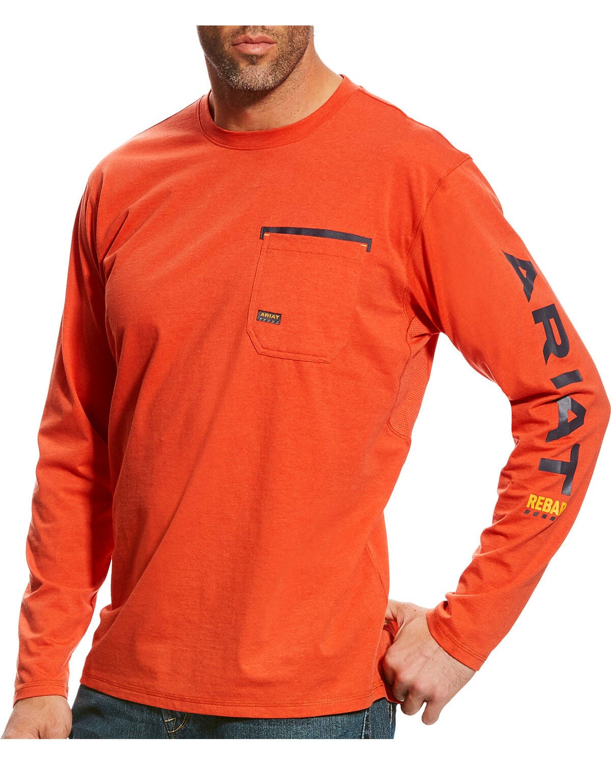 Ariat Men's Rebar Workman Long Sleeve Logo Crew, Red, hi-res