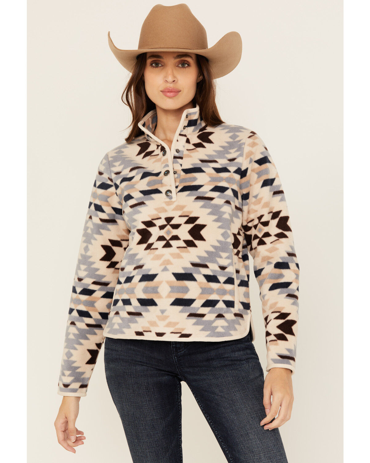 Image #1 - Shyanne Women's Southwestern Print Polar Fleece Pullover, Natural, hi-res