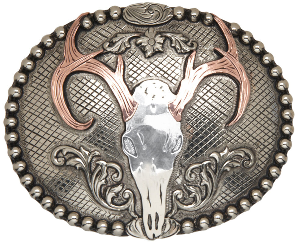 AndWest Congaree Vintage Deer Skull Belt Buckle, Silver, hi-res