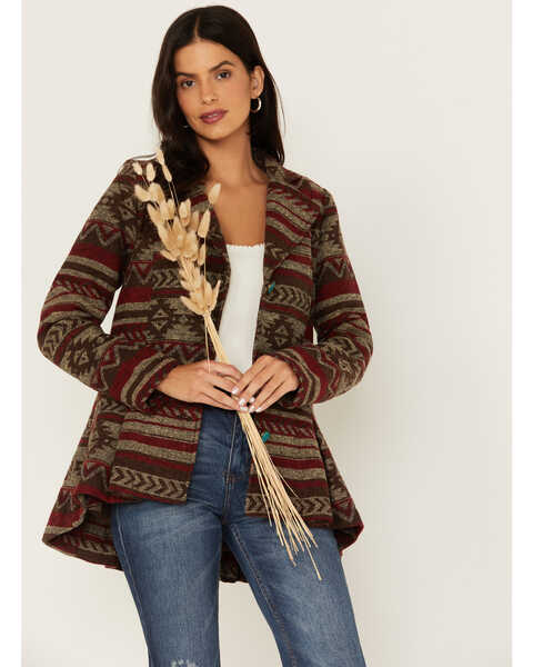 Image #1 - Outback Trading Co. Women's Southwestern Stripe Print Blaire Jacket, Red, hi-res
