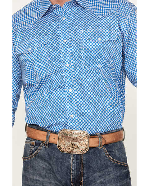 Image #3 - Roper Men's Amarillo Geo Print Long Sleeve Western Stretch Western Pearl Snap Shirt, Blue, hi-res