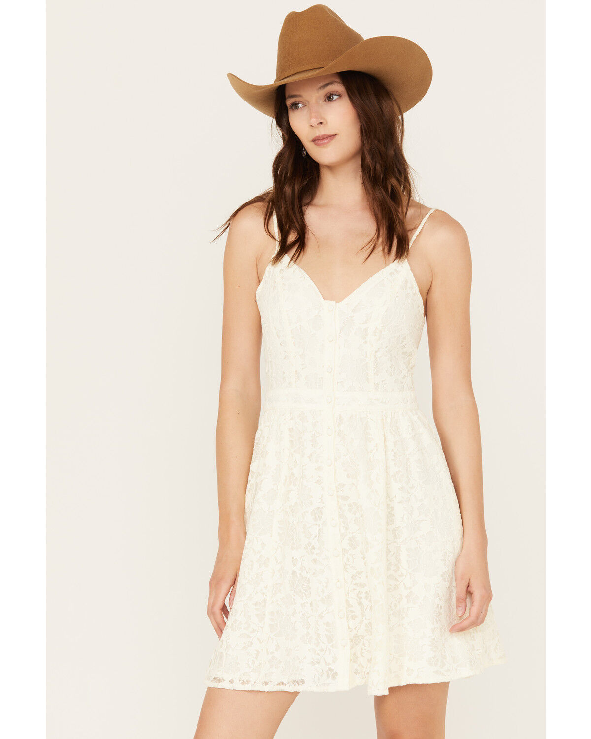 Image #2 - Molly Bracken Women's Lace Button Down Sleeveless Mini Dress, Ivory, hi-res