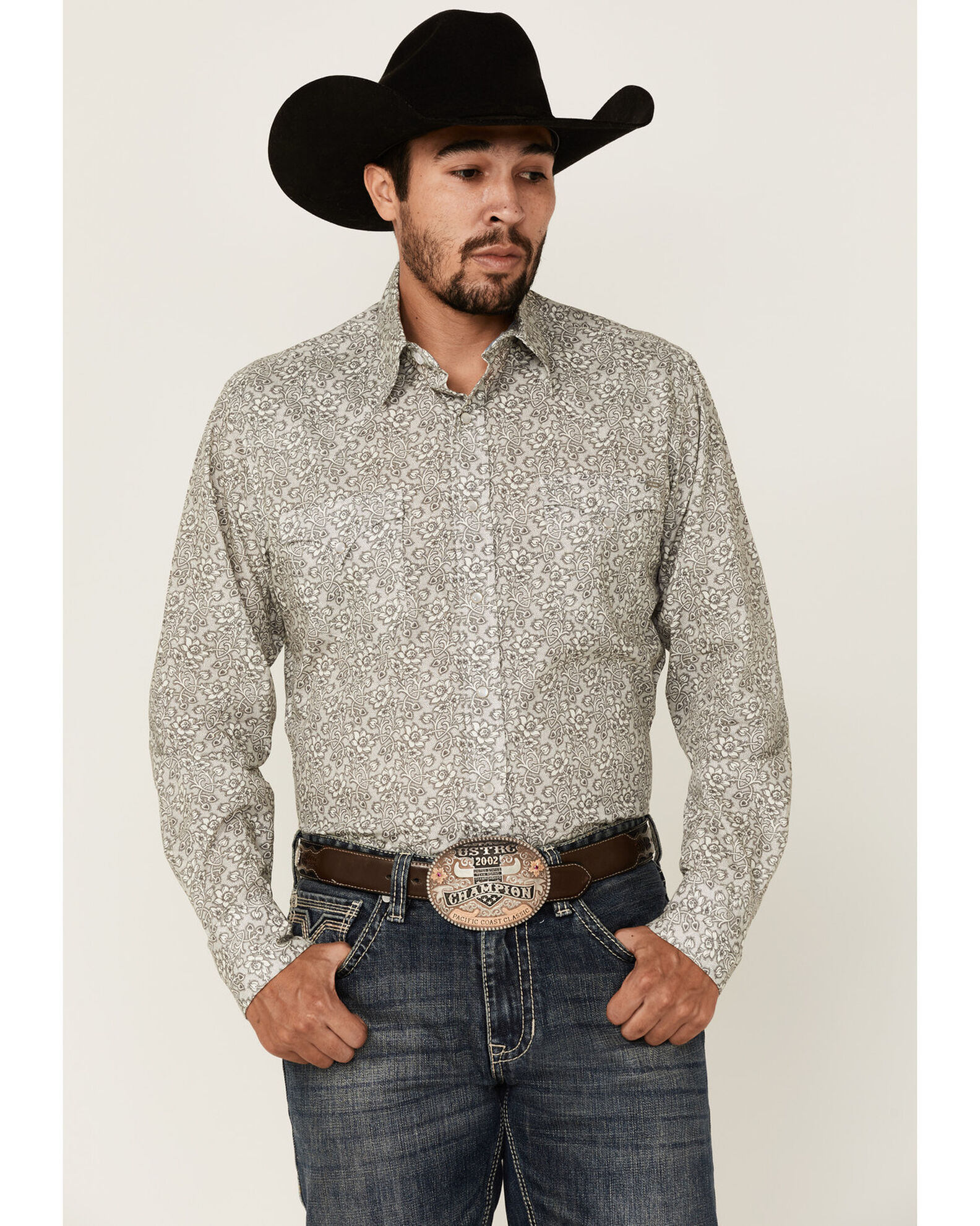 Tin Haul Men s Vintage Floral Print Long Sleeve Pearl Snap Western
