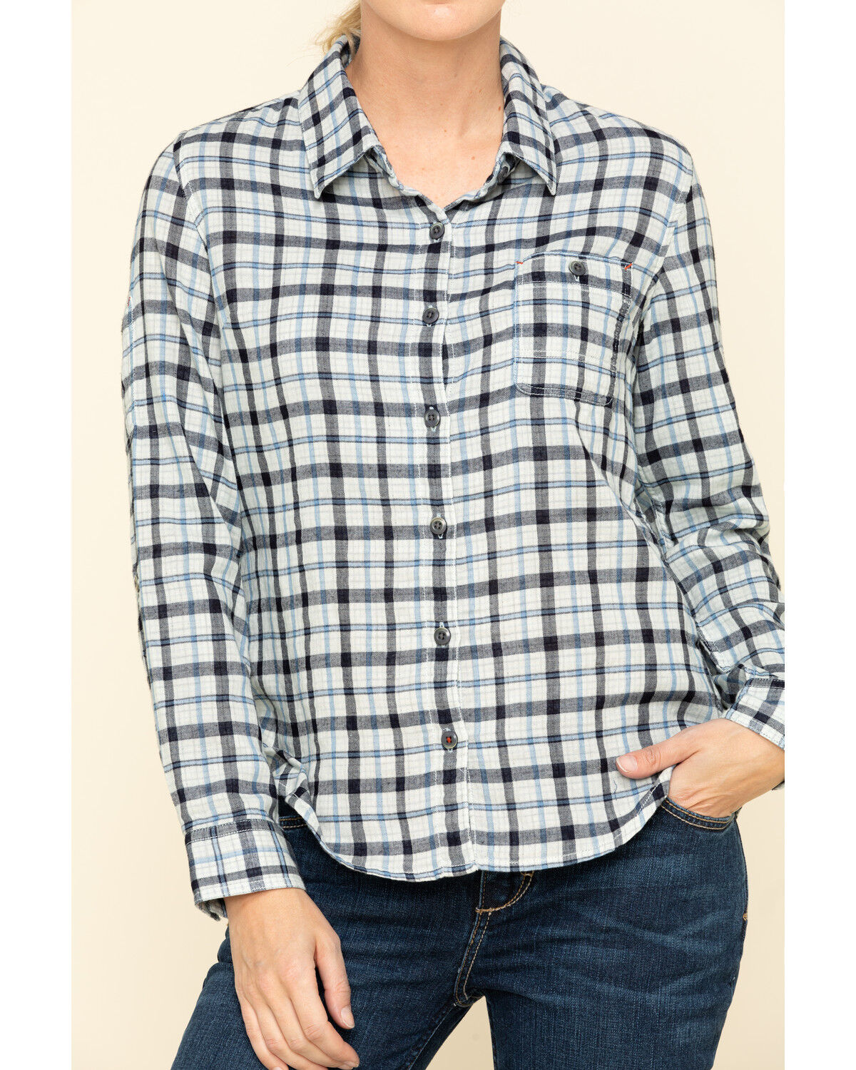 Image #4 - Dovetail Workwear Women's Plaid Print Long Sleeve Button Down Givens Work Shirt, Indigo, hi-res