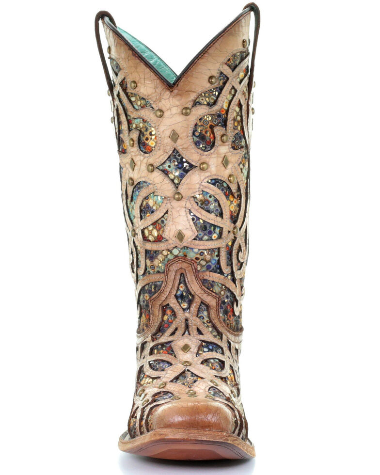 Corral Women's Bone Inlay Western Boots - Square Toe, Ivory, hi-res