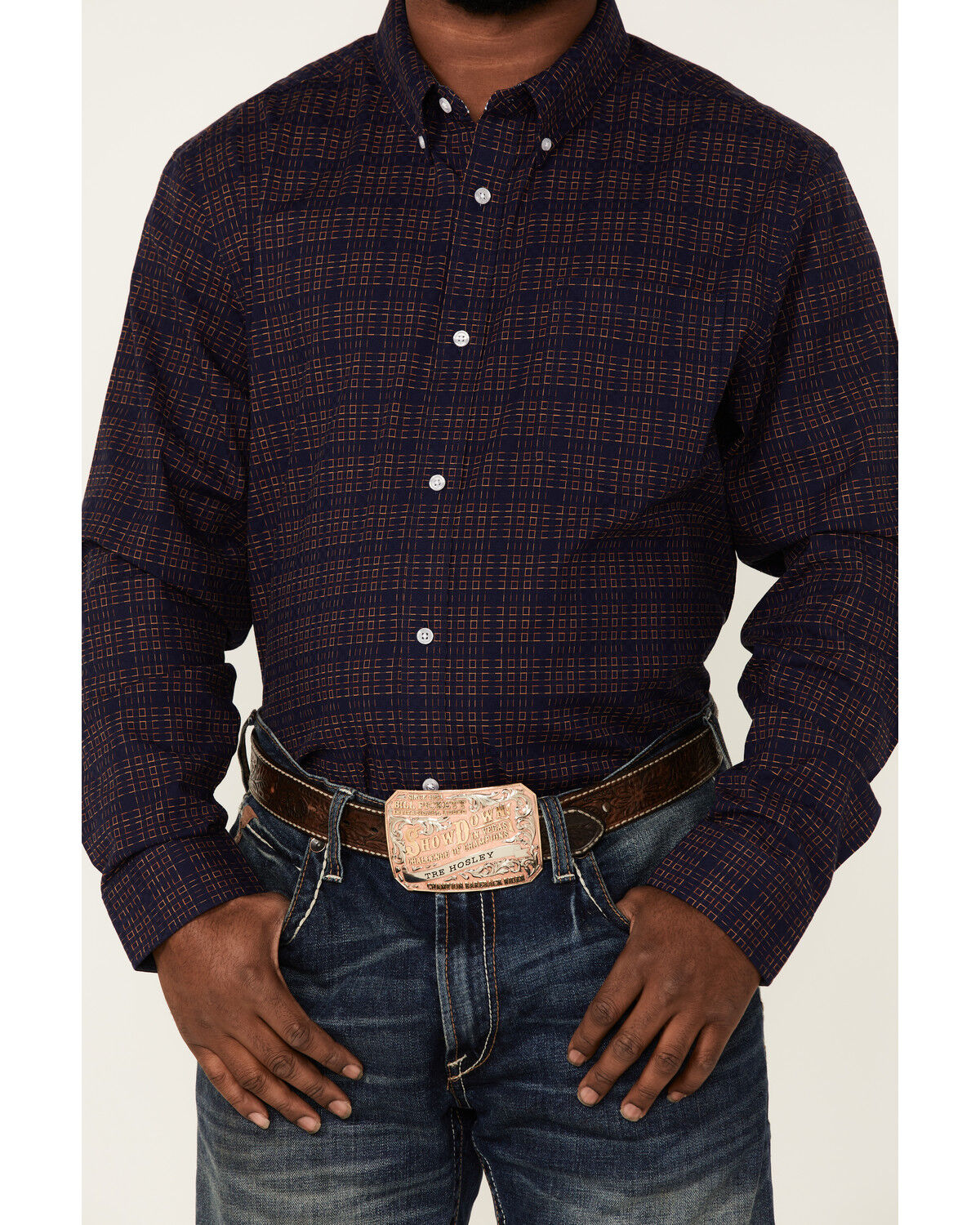 Image #3 - Cody James Core Brutus Dobby Geo Print Long Sleeve Button-Down Western Shirt, Navy, hi-res