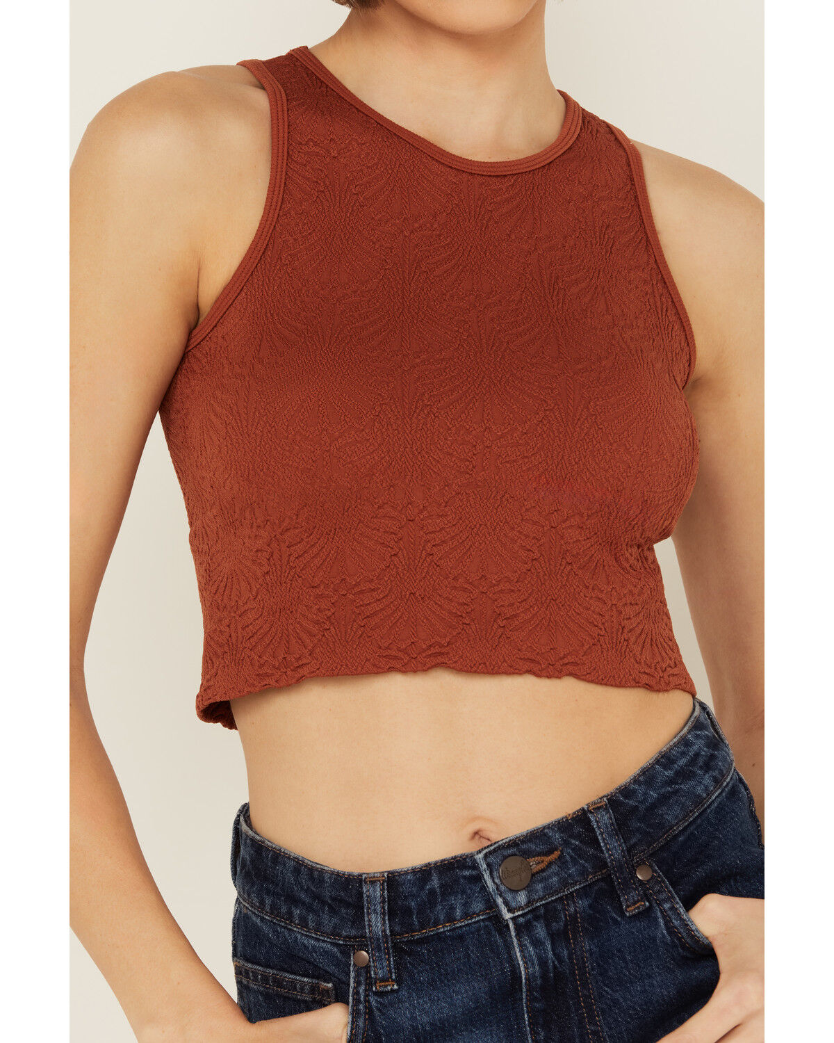 Image #3 - Fornia Women's Floral High Neck Cropped Top, Rust Copper, hi-res