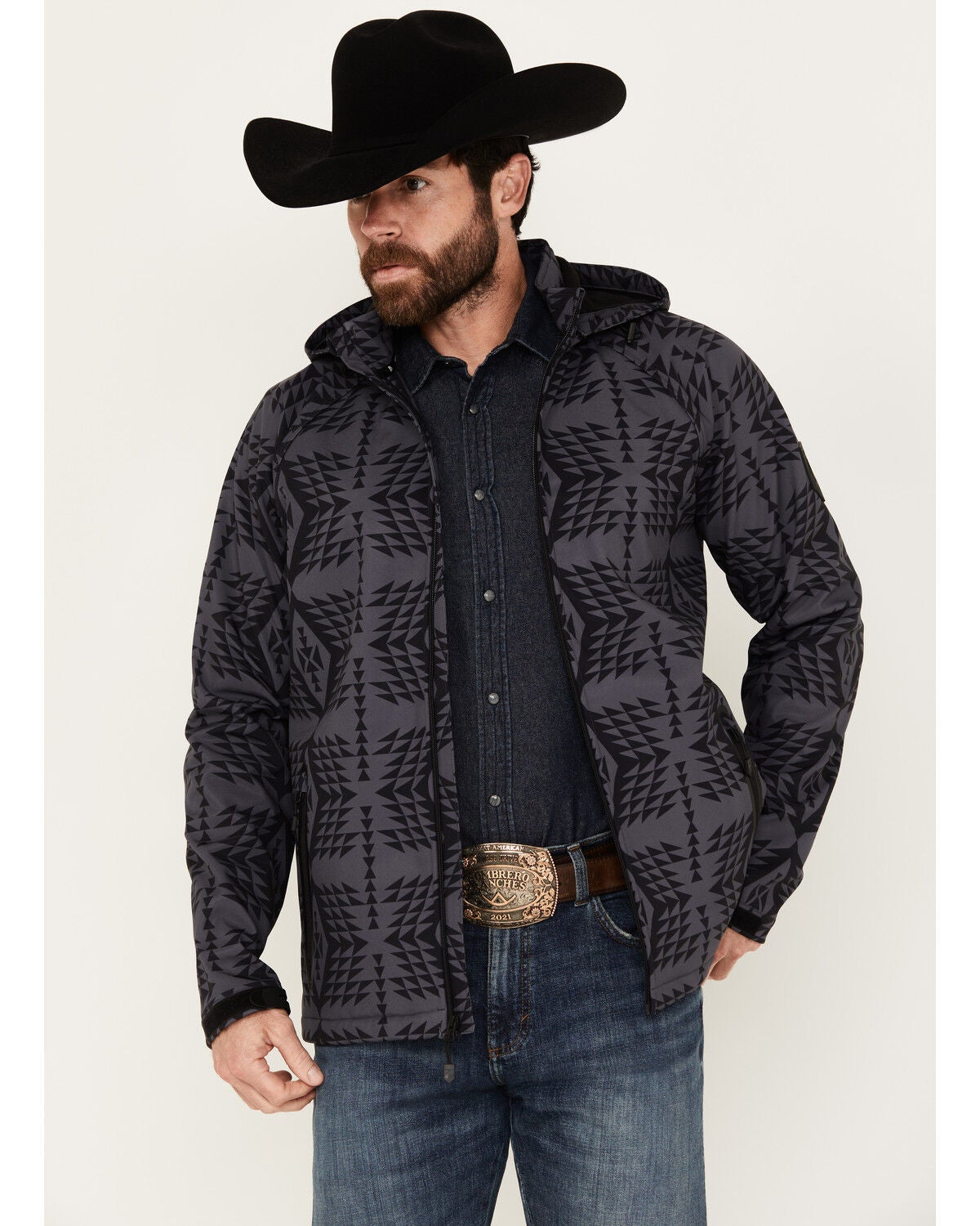 RANK 45&reg; Men's Southwestern Print Softshell Jacket, Charcoal, hi-res
