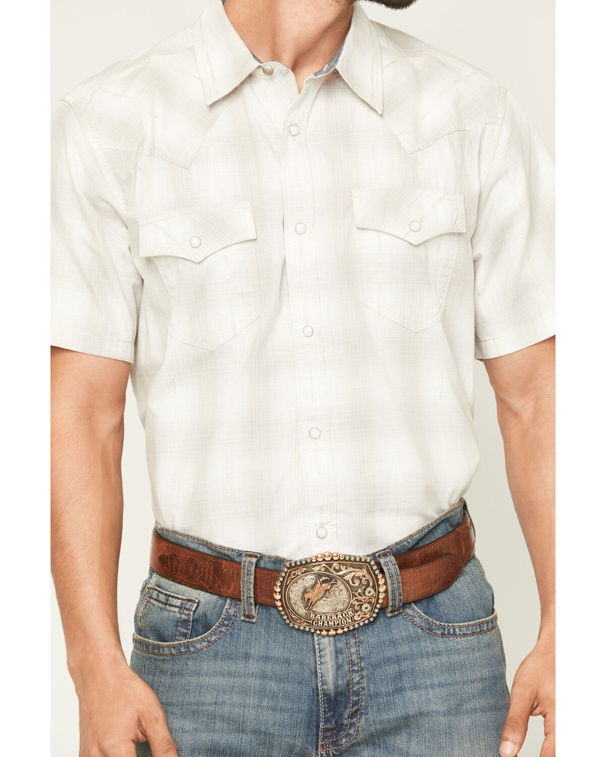 Image #3 - Cody James Men's Volcano Plaid Print Short Sleeve Snap Western Shirt, Grey, hi-res