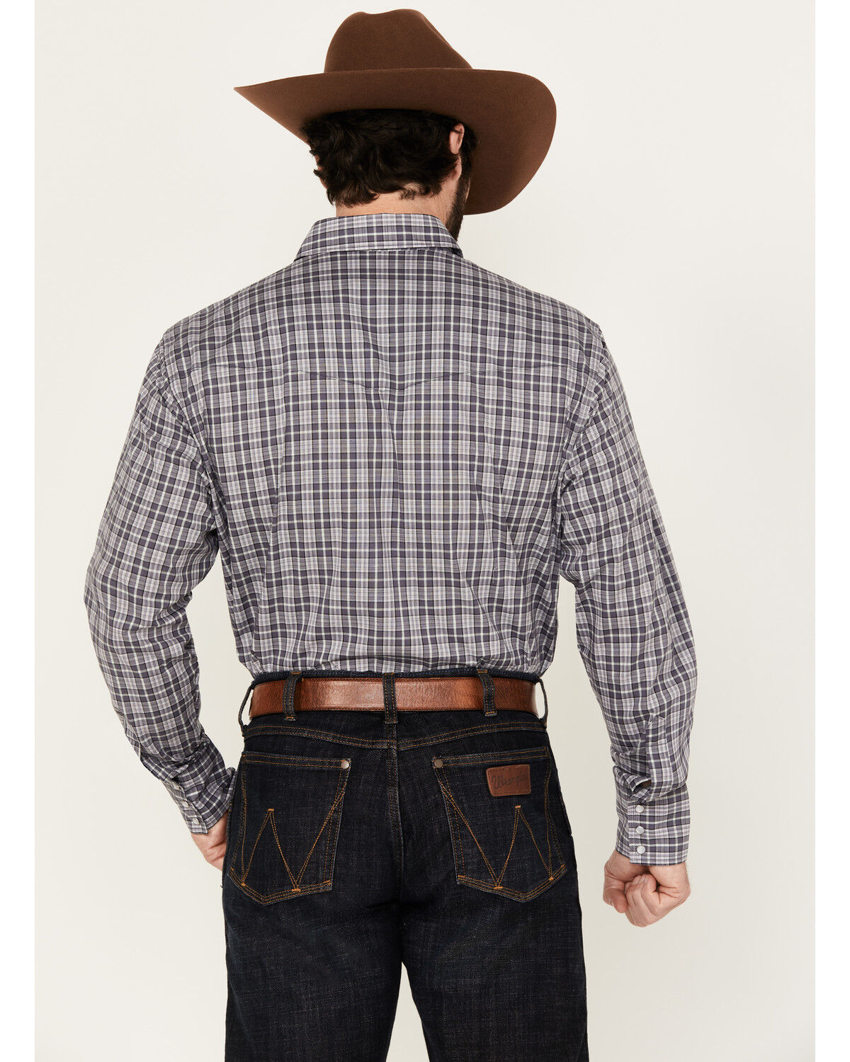 Image #4 - Wrangler Men's Wrinkle Resistant Plaid Print Long Sleeve Snap Stretch Western Shirt, Dark Grey, hi-res