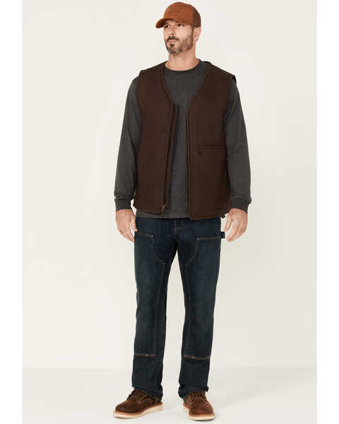 Image #2 - Hawx Men's Weathered Canvas Zip-Front Sherpa Lined Work Vest - Tall , Brown, hi-res