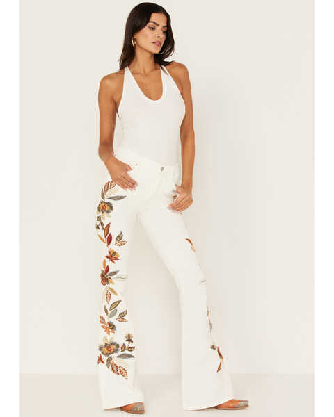 Driftwood Women's Farrah Feathery Corduroy Flare Jeans, White, hi-res