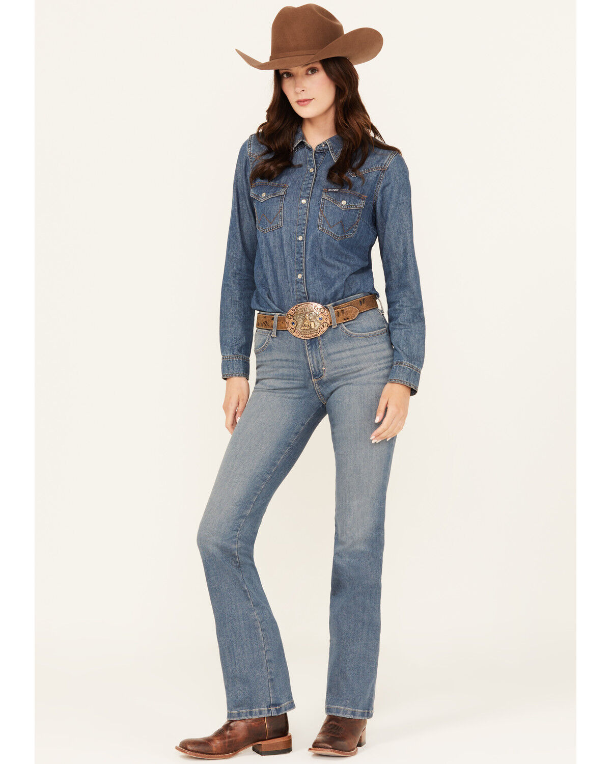 Image #1 - Wrangler Women's Ada Medium Wash High Rise Bootcut Stretch Denim Jeans, Medium Wash, hi-res