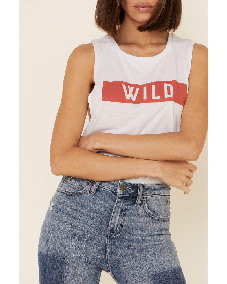 Wondery Women's White Wild Bar Graphic Muscle Tank Top , White, hi-res