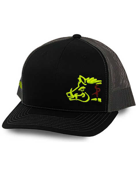 Oil Field Hats Men's Black & Yellow Sniper Pig Embroidered Mesh-Back Ball Cap , Yellow, hi-res