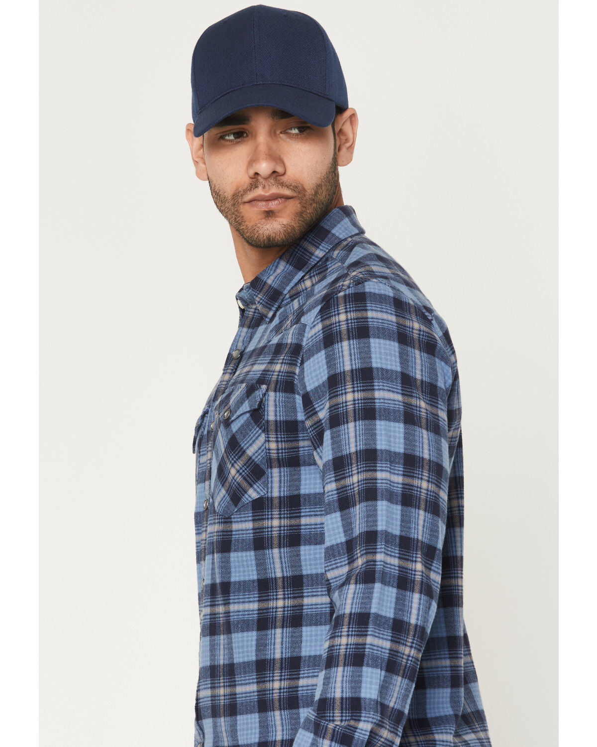 Image #2 - Levi's Men's Niklas Plaid Print Long Sleeve Snap Long Sleeve Flannel Shirt, Navy, hi-res
