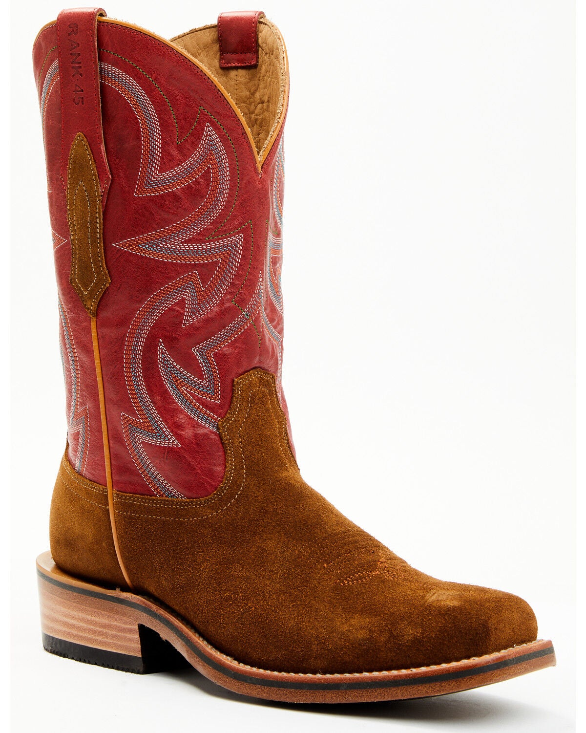 Image #1 - RANK 45&reg; Men's Archer Roughout Western Boots - Square Toe, Red, hi-res