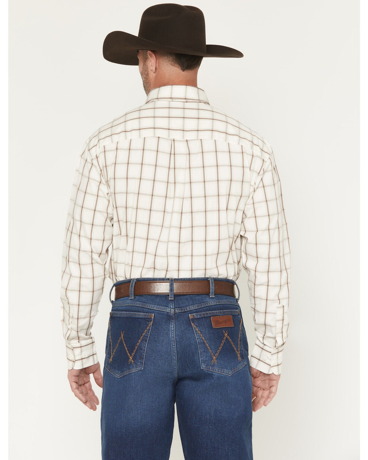 Image #4 - George Strait by Wrangler Men's Plaid Print Long Sleeve Button-Down Stretch Western Shirt - Tall, Cream, hi-res
