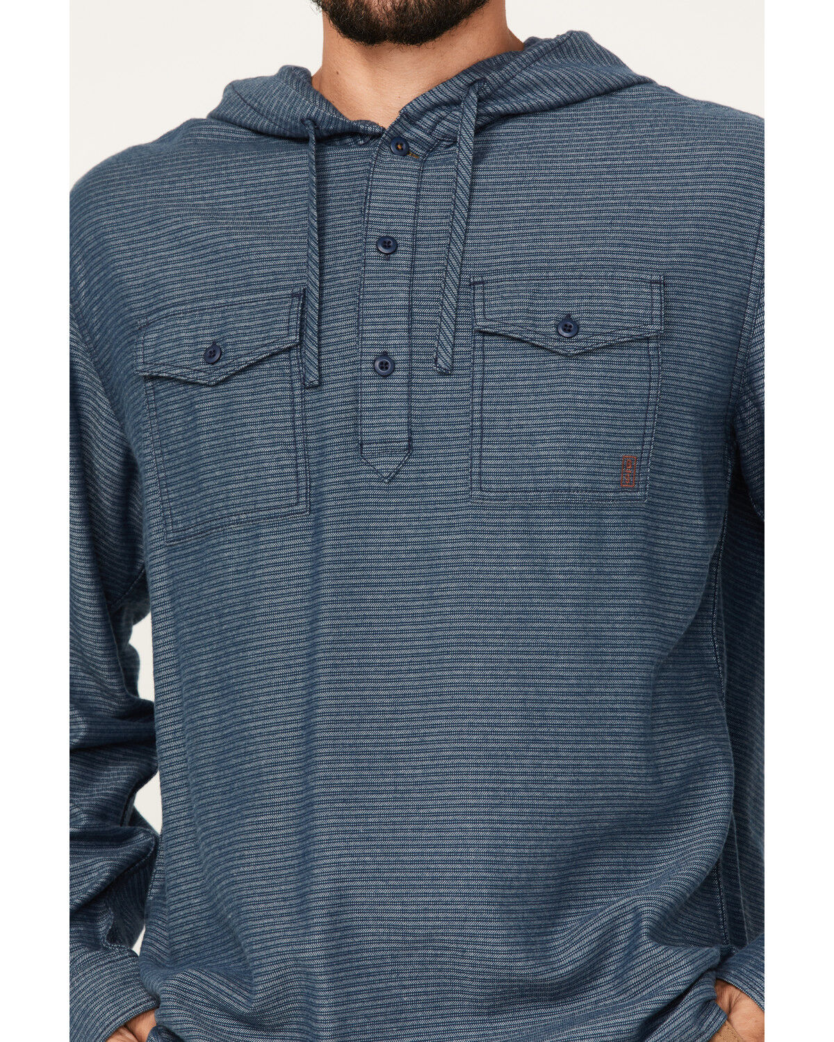 Image #3 - Brothers and Sons Men's Striped Pullover Hooded Long Sleeve Western Flannel Shirt, Blue, hi-res