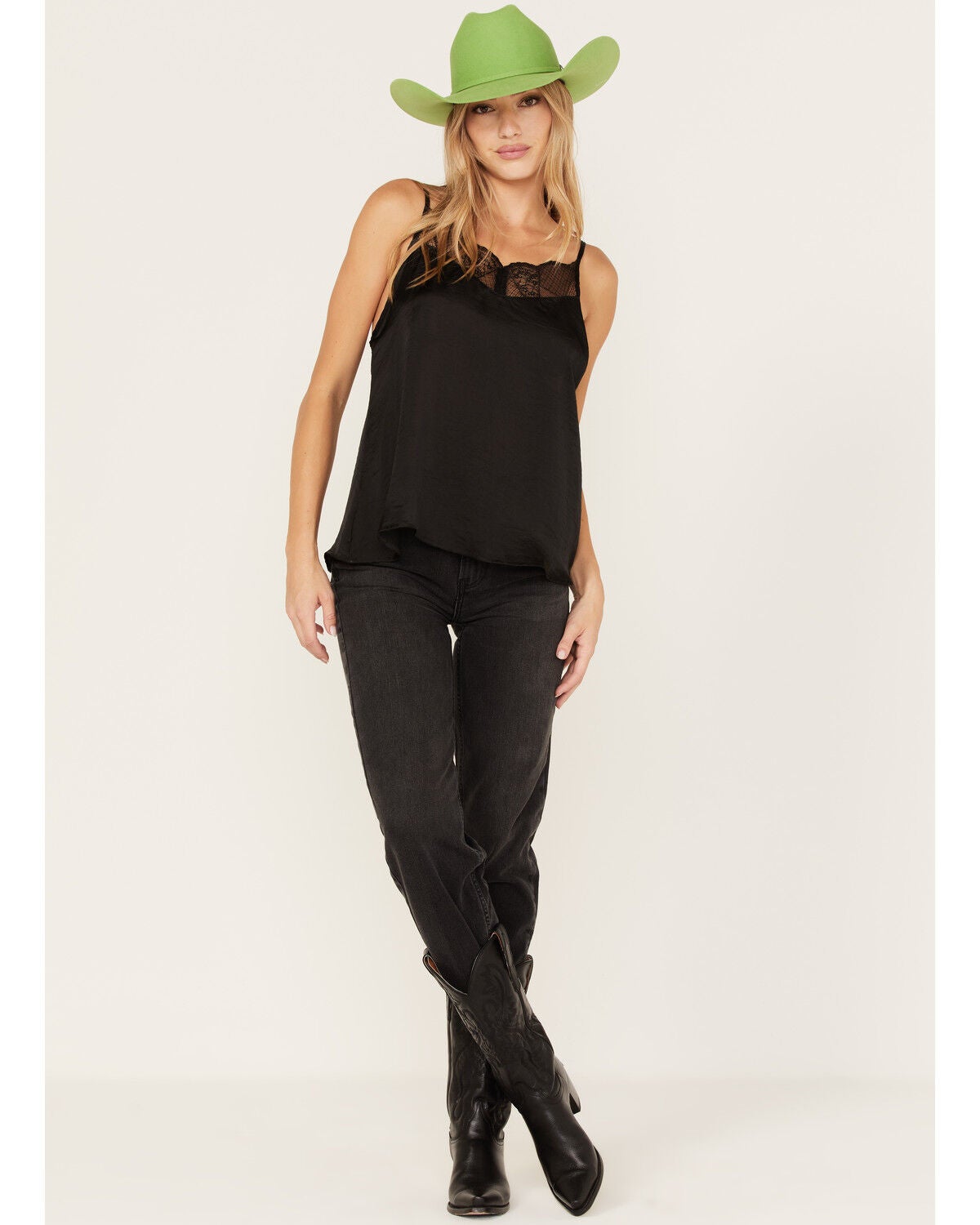 Wild Moss Women's Satin Cami Tank Top, Black, hi-res
