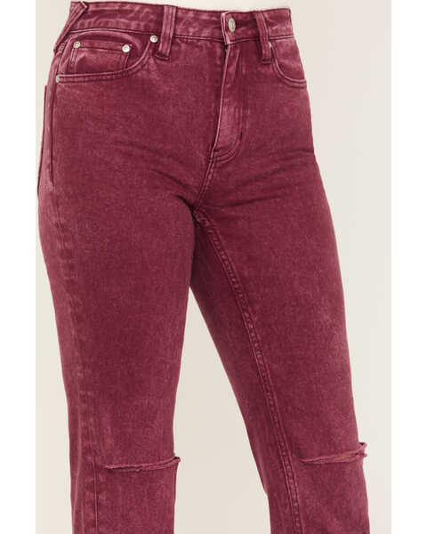 Image #2 - Cleo + Wolf Women's High Rise Distressed Knee Slim Stretch Straight Jeans, Purple, hi-res