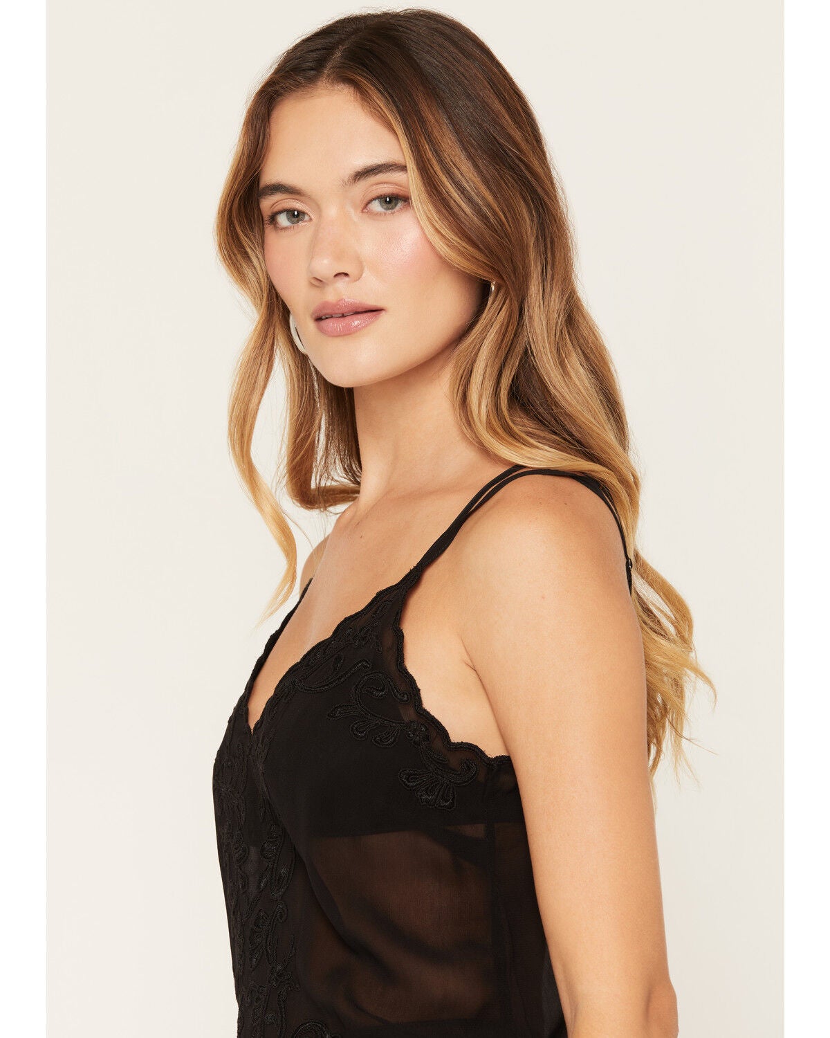 Image #2 - Idyllwind Women's Santa Rosa Embroidered Georgette Tank, Black, hi-res