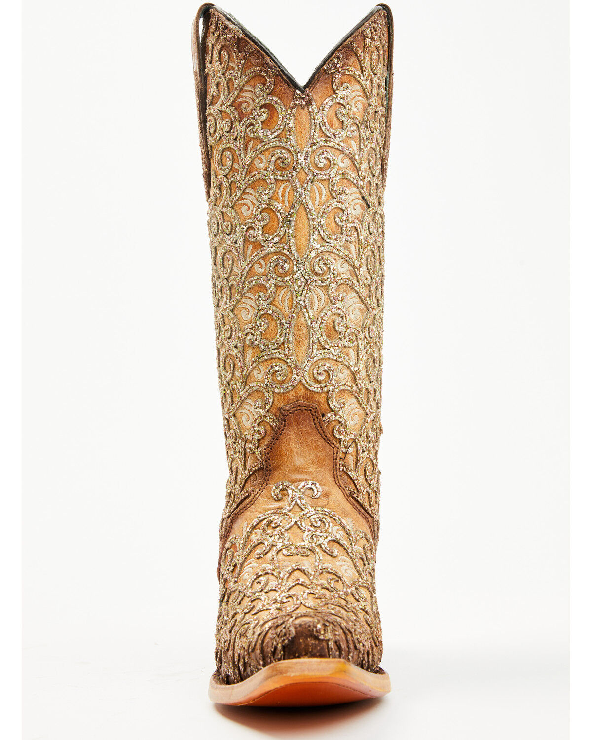 Image #4 - Corral Women's Saddle Glitter Overlay Triad Western Boots - Snip Toe, Brown, hi-res