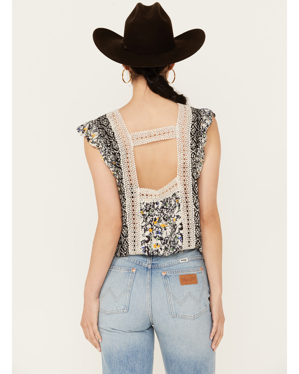 Image #4 - Angie Women's Butterfly Sleeve Floral Print Top, Black/white, hi-res