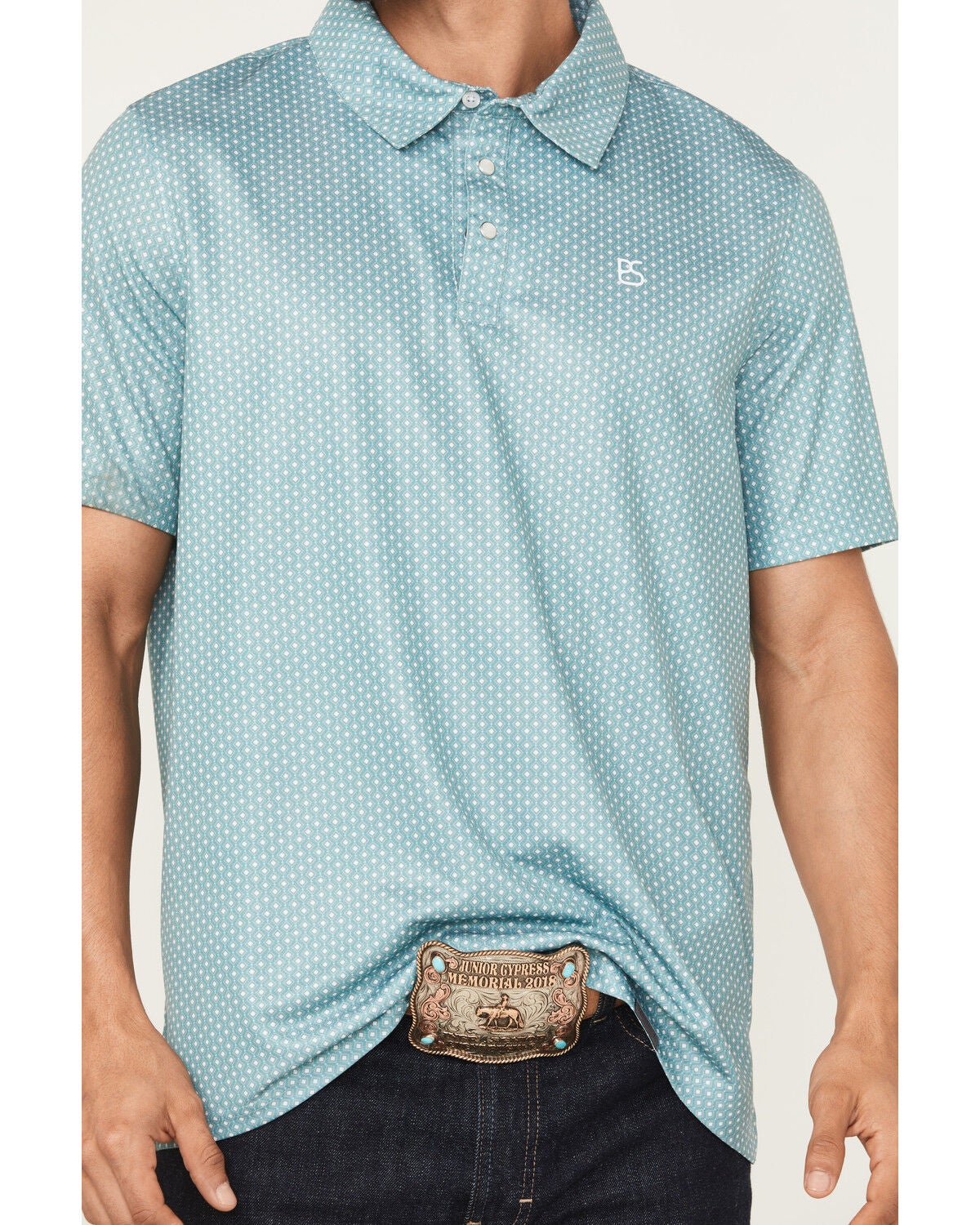 Image #3 - Panhandle Slim Men's Geo Print Short Sleeve Snap Performance Polo Shirt, , hi-res
