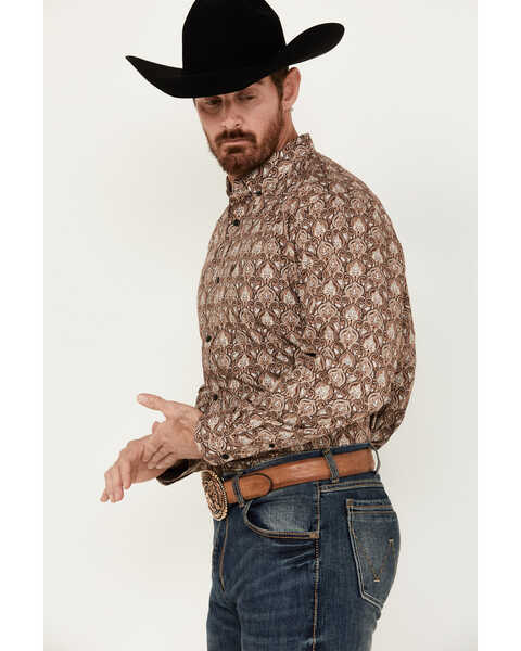 Image #2 - Ariat Men's Boot Barn Exclusive Sweeney Paisley-Esque Print Long Sleeve Button-Down Western Shirt , Brown, hi-res