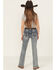 Image #1 - Shyanne Girls' Washed Bow Pocket Bootcut Stretch Denim Jeans, Dark Grey, hi-res