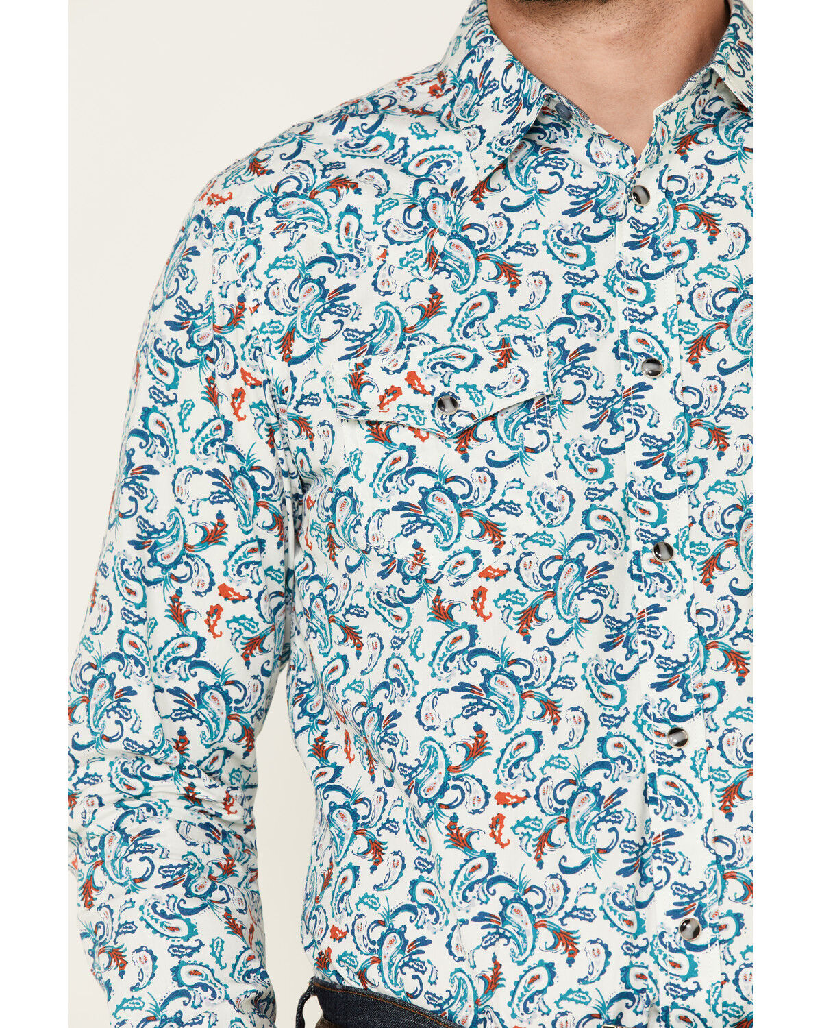 Image #3 - Cody James Men's City Lights Paisley Print Long Sleeve Snap Western Shirt, Ivory, hi-res