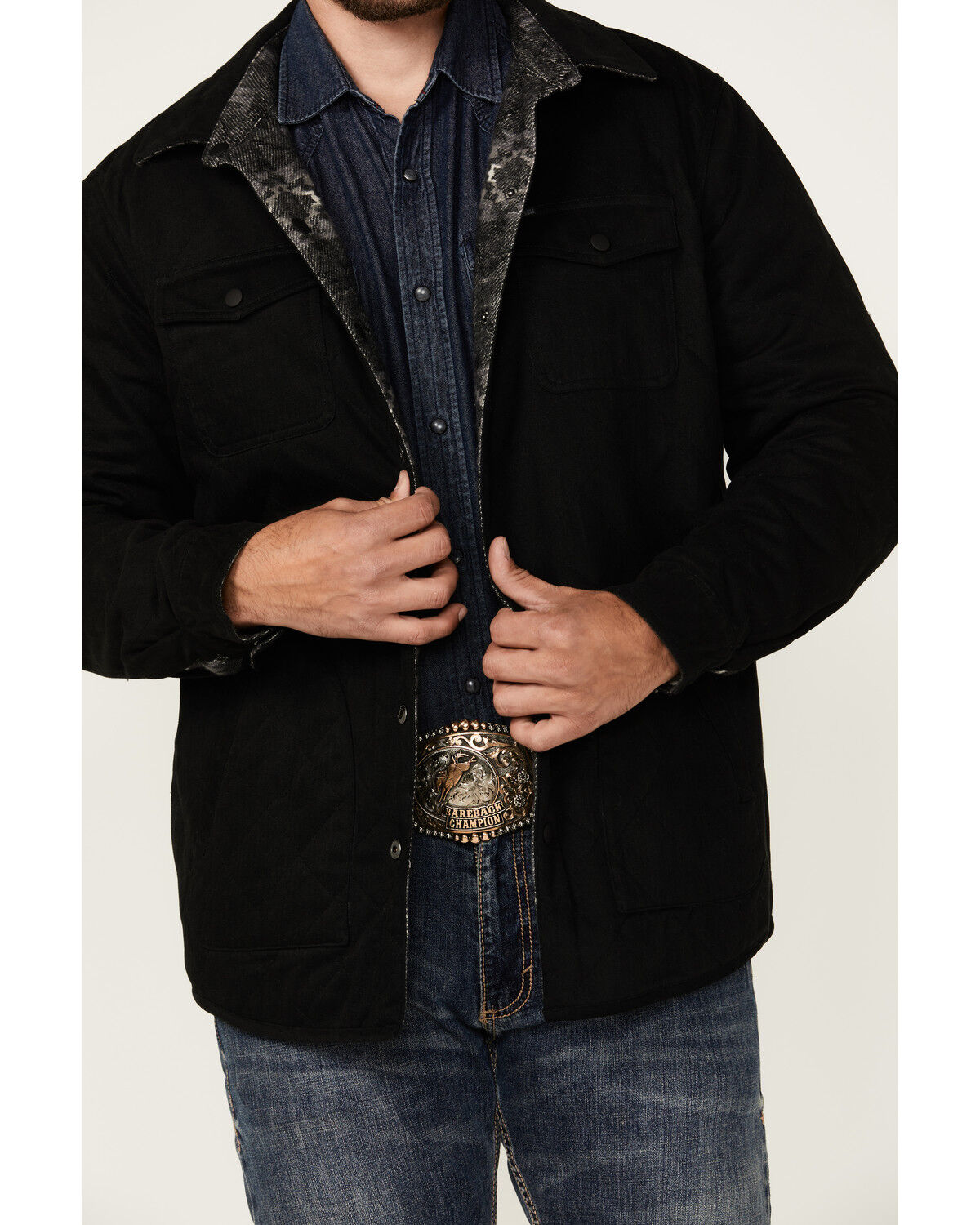 Image #3 - Rock & Roll Denim Men's Reversible Shacket, Charcoal, hi-res