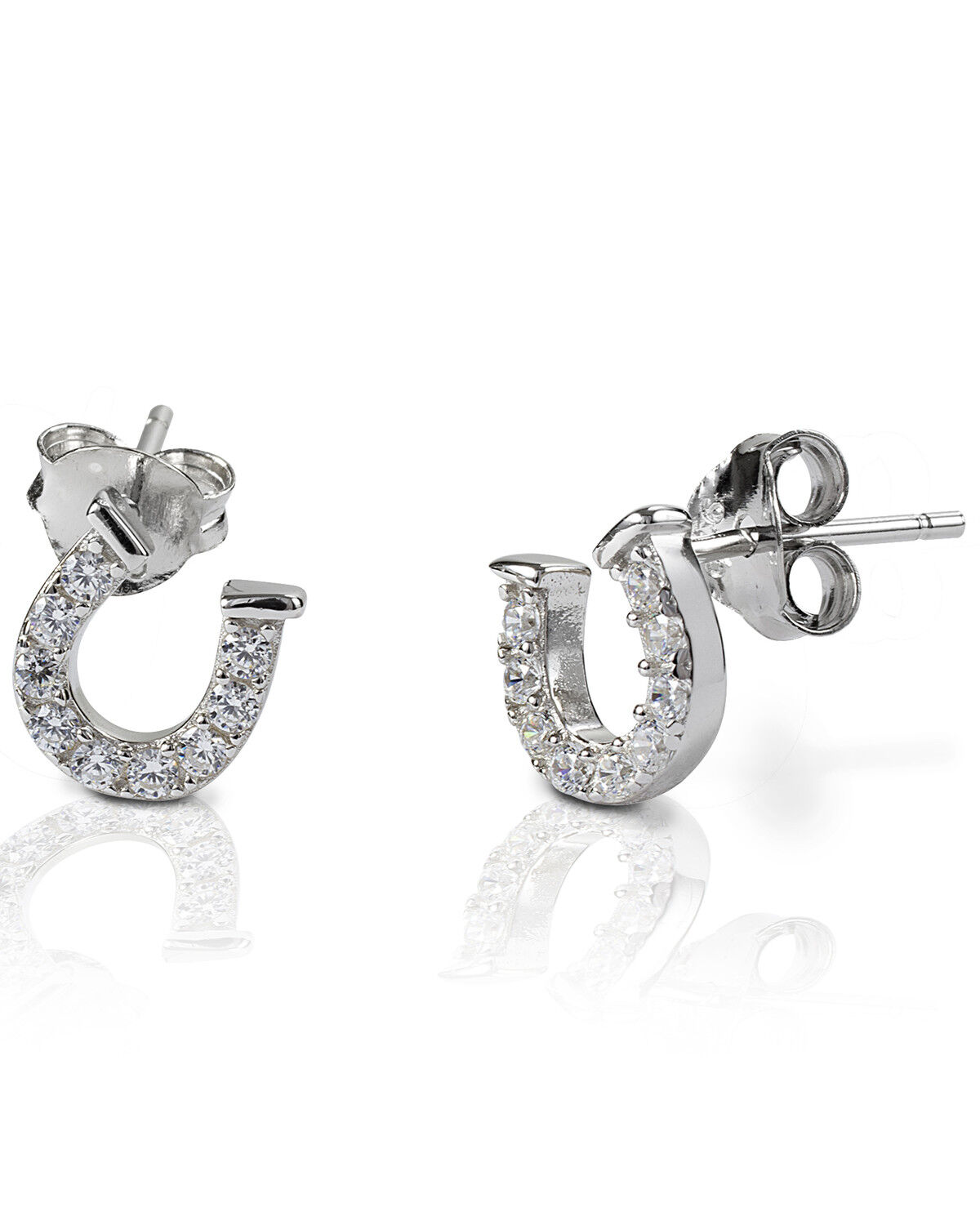 Image #1 - Kelly Herd Women's Clear Horseshoe Earrings, Silver, hi-res