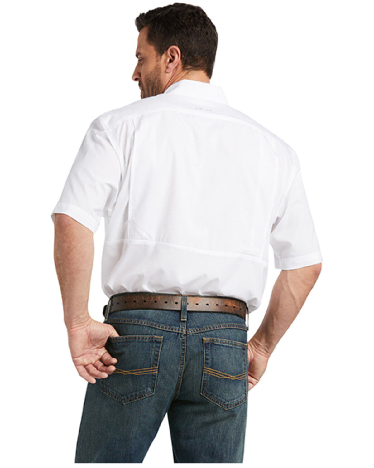 Image #2 - Ariat Men's VentTEK Solid Short Sleeve Button-Down Western Shirt, White, hi-res